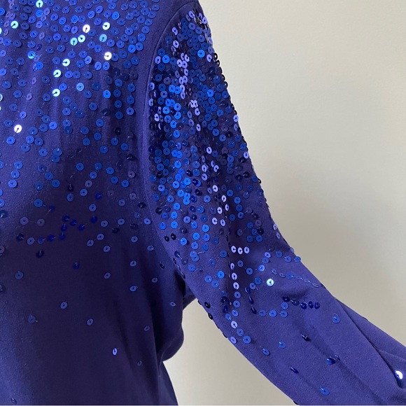 International Concept Sequin Royal Blue Long Sleeve Top XL Holiday Glam Event - Picture 3 of 13